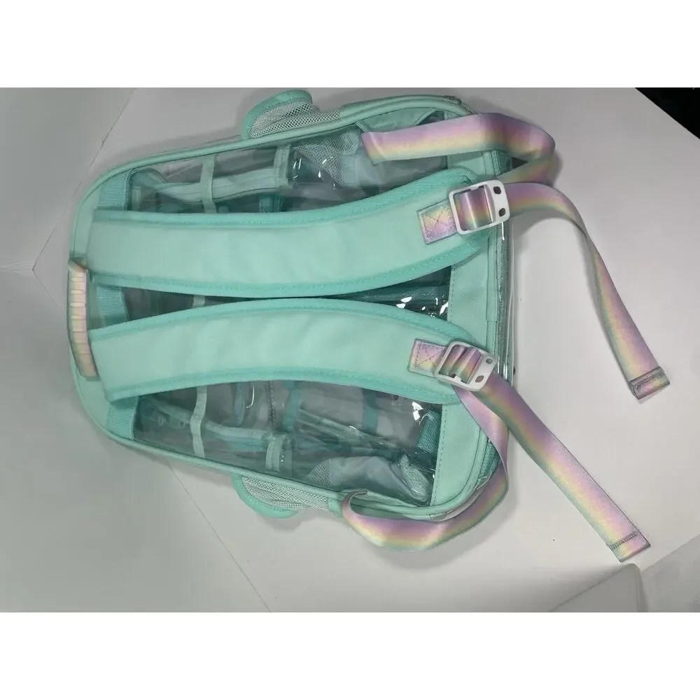Clear Backpack for Girls Women Heavy Duty Transparent w/Aqua NWOT Backpack L